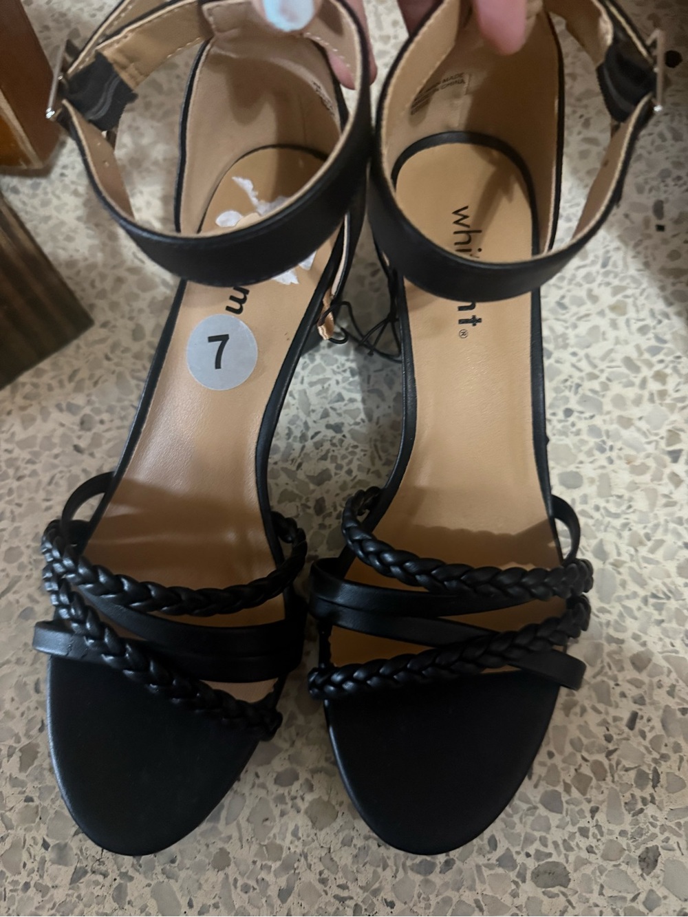 Women’s Black Braided-Strap Ankle-Heel Sandals